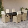 vidaXL 7-tlg. Garten-Essgruppe mit Kissen Beige Poly Rattan