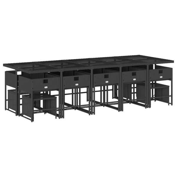 vidaXL 15-tlg. Garten-Essgruppe mit Kissen Schwarz Poly Rattan