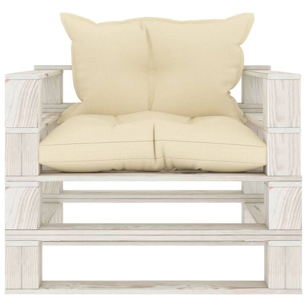 vidaXL Garten-Palettensofa mit Kissen in Creme Holz