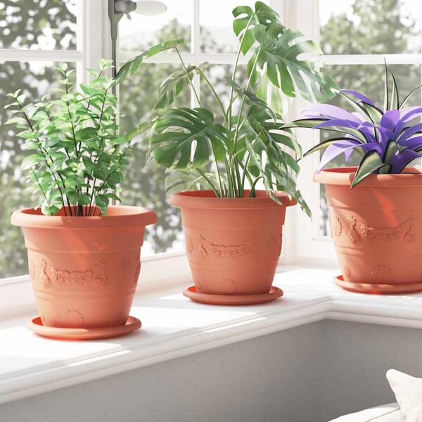 vidaXL Runde Blumenplatte 24 pcs Ziegelrot &Oslash; 14 x 2 cm Kunststoff