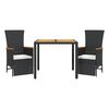 vidaXL 3-tlg. Garten-Essgruppe mit Kissen Schwarz Poly Rattan