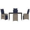 vidaXL Tisch- und Stuhlset mit Kissen 5 pcs Grau PE-Rattan