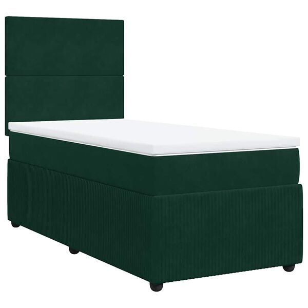 vidaXL Boxspringbett mit Matratze Dunkelgr&uuml;n 90x200 cm Samt