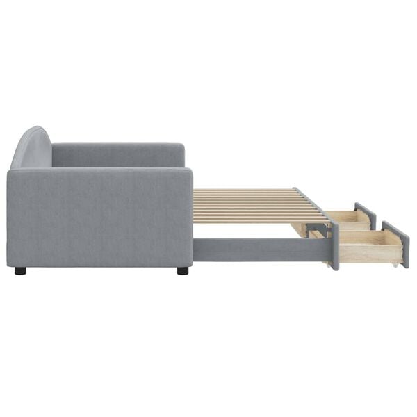 vidaXL Tagesbett Ausziehbar mit Schubladen Hellgrau 90x200 cm Stoff