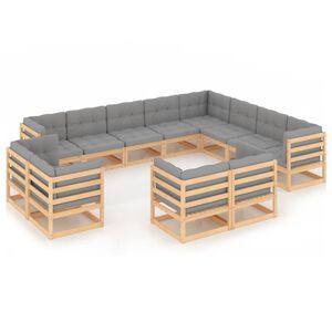 vidaXL 12-tlg. Garten-Lounge-Set mit Kissen Massivholz Kiefer
