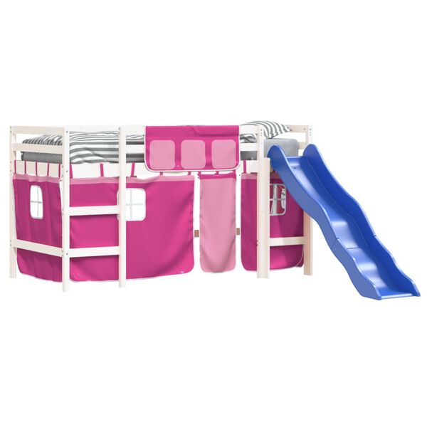 vidaXL Kinderhochbett mit Vorhängen Rosa 80x200 cm Massivholz Kiefer