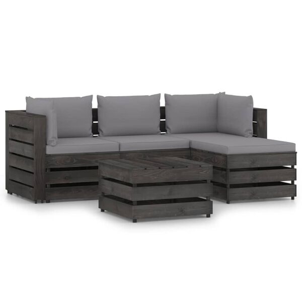 vidaXL 5-tlg. Garten-Lounge-Set mit Kissen Grau Impr&auml;gniertes Holz