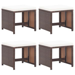 vidaXL Gartenhocker 4 Stk. mit Kissen Braun Poly Rattan