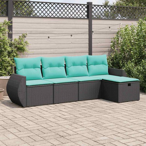 vidaXL 5-tlg. Garten-Sofagarnitur mit Kissen Schwarz Poly Rattan