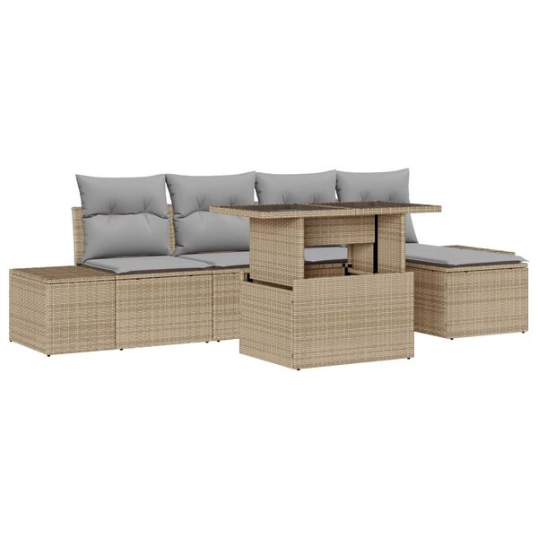 vidaXL Garten-Sofa-Set mit Speicher 6 pcs Beige Poly Rattan