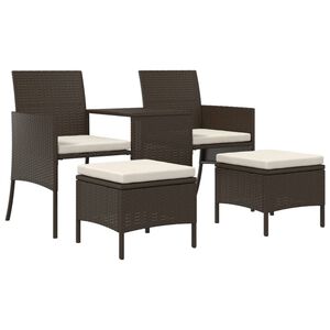 vidaXL Gartensofa 2-Sitzer mit Tisch und Hockern Braun Poly Rattan