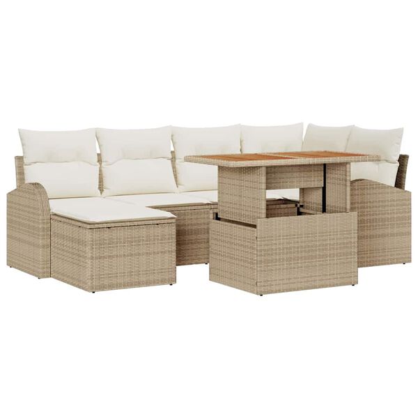 vidaXL Garten-Sofa-Set mit Speicher 7 pcs Beige Poly Rattan