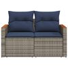 vidaXL Gartensofa mit Kissen 2-Sitzer Grau Poly Rattan