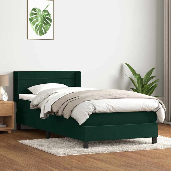 vidaXL Boxspringbett mit Matratze Dunkelgr&uuml;n 90x220 cm Samt