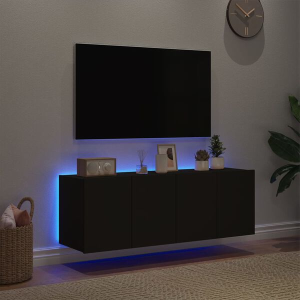 vidaXL TV-Wandschr&auml;nke mit LED-Leuchten 2 Stk. Schwarz 60x35x41 cm