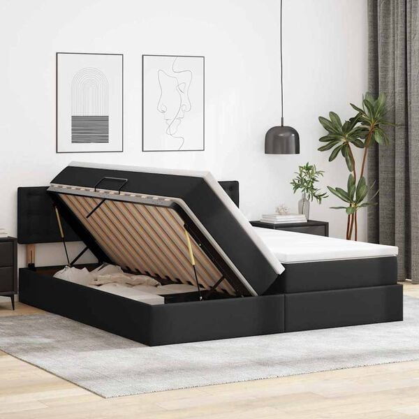 vidaXL Bett mit Stauraum und LED Schwarz 200 x 200 cm Kunstleder