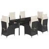 vidaXL 7-tlg. Garten-Essgruppe mit Kissen Schwarz Poly Rattan