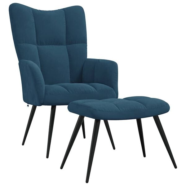 vidaXL Relaxsessel mit Hocker Blau Samt