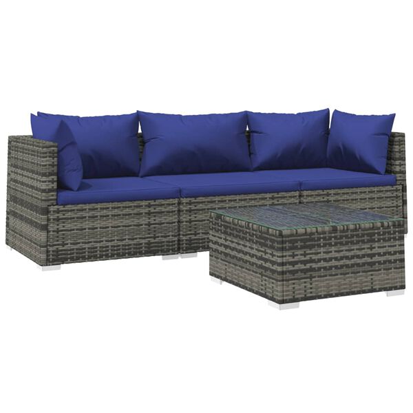 vidaXL 4-tlg. Garten-Lounge-Set mit Kissen Poly Rattan Grau