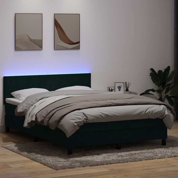 vidaXL Boxspringbett mit Matratze & LED Dunkelgr&uuml;n 140x210 cm Samt