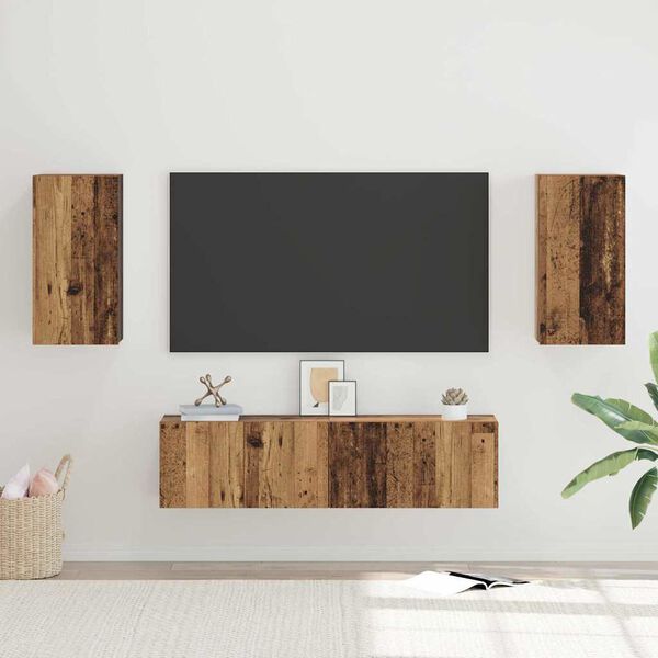 vidaXL TV-Schrankset Wandmontiert 4 pcs Altholz Holzwerkstoff