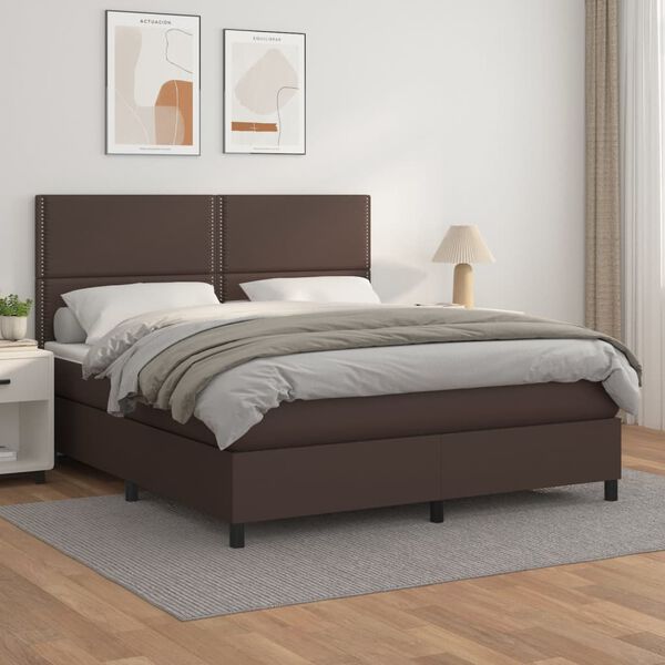 vidaXL Boxspringbett mit Matratze Braun 180x200 cm Kunstleder