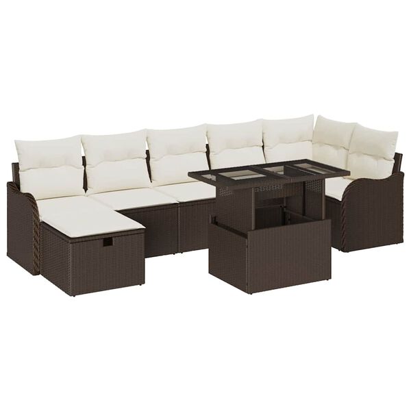 vidaXL Garten-Sofa-Set mit Kissen mit Speicher 8 pcs Braun Poly Rattan