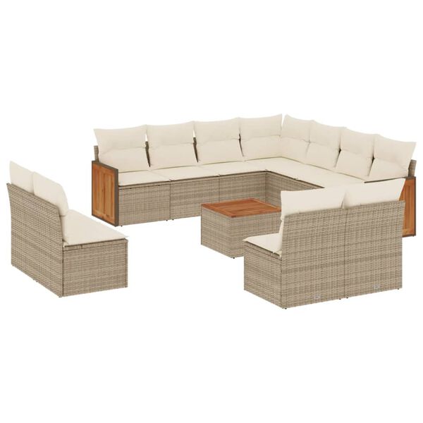 vidaXL 12-tlg. Garten-Sofagarnitur mit Kissen Beige Poly Rattan