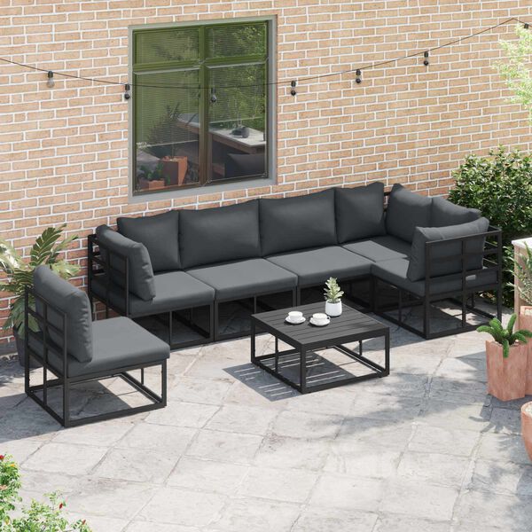 vidaXL Gartensofa-set mit Kissen 7 pcs Schwarz Aluminium