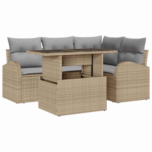 vidaXL Garten-Sofa-Set mit Kissen 5 pcs Beige Poly-Rattan
