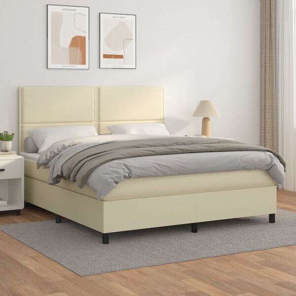 vidaXL Boxspringbett mit Matratze Creme 180x200 cm Kunstleder