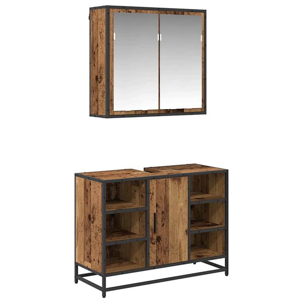 vidaXL Badezimmerm&ouml;bel-Set mit Regal 2 pcs Altholz Holzwerkstoff