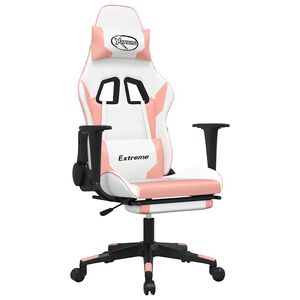 vidaXL Gaming-Stuhl mit Massage & Fu&szlig;st&uuml;tze Wei&szlig; & Rosa Kunstleder