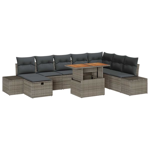 vidaXL Garten-Sofa-Set mit Speicher 9 pcs Grau Poly Rattan