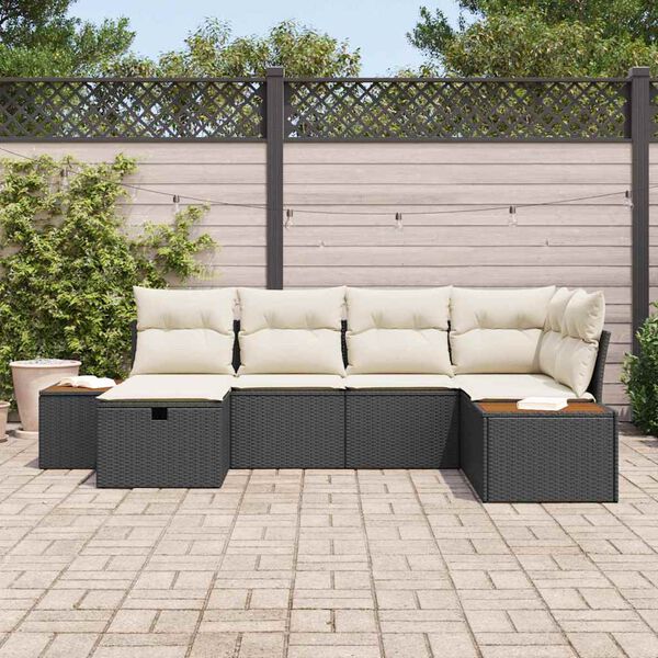 vidaXL Gartensofa-set mit Kissen 6 pcs Schwarz Poly-Rattan