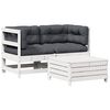 vidaXL 3-tlg. Garten-Lounge-Set mit Kissen Wei&szlig; Massivholz Kiefer