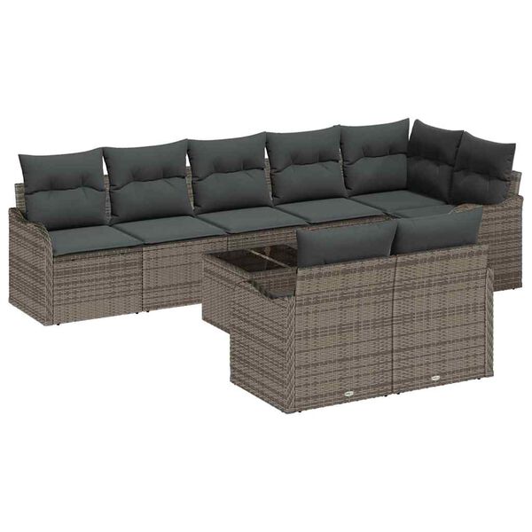vidaXL Garten-Sofa-Set mit Kissen 9 pcs Grau Poly Rattan