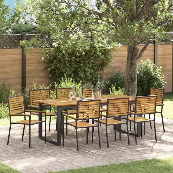 vidaXL Garten Essgruppe 9 pcs Schwarz Massivholz Akazie