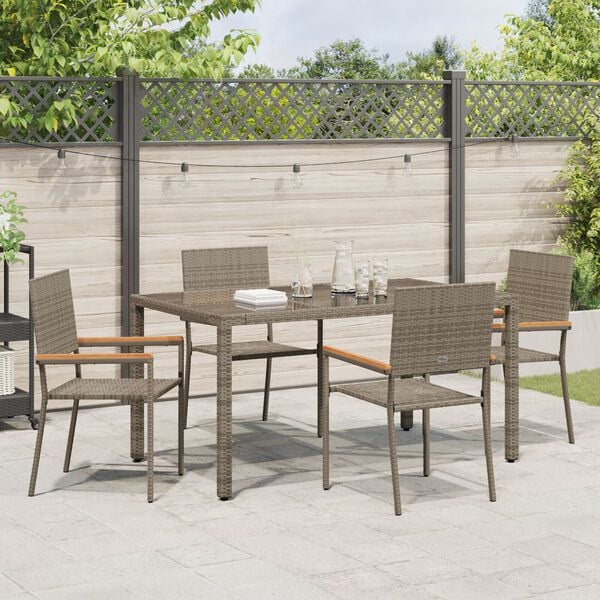 vidaXL Garten Essgruppe 5 pcs Grau Poly-Rattan