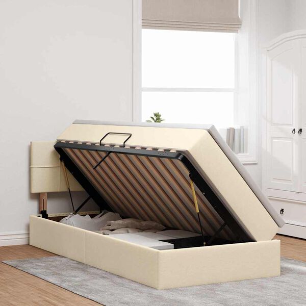 vidaXL Bett mit Stauraum und LED mit Matratze Creme 90 x 190 cm Stoff