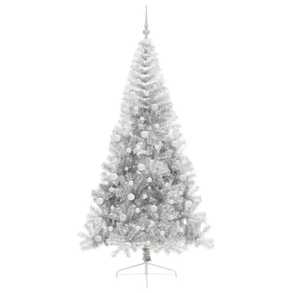 vidaXL K&uuml;nstlicher vorbeleuchteter Weihnachtsbaum Silber 210 cm PET