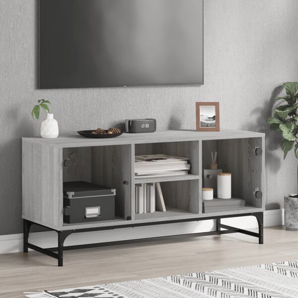 vidaXL TV-Schrank mit Glast&uuml;ren Grau Sonoma 102x37x50 cm