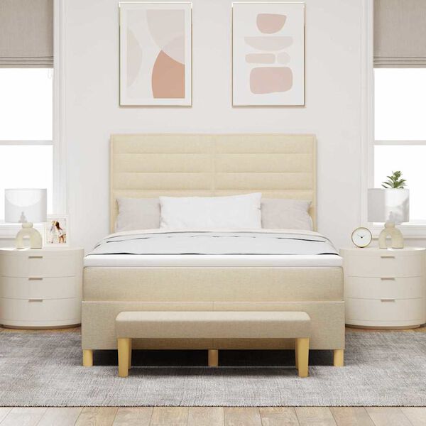 vidaXL Boxspringbett mit Matratze Creme 160 x 200 cm Stoff