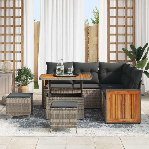 vidaXL Gartensofa-set mit Kissen 9 pcs Grau Poly-Rattan