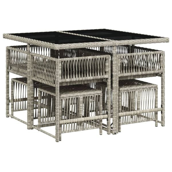 vidaXL 9-tlg. Garten-Essgruppe mit Kissen Hellgrau Poly Rattan