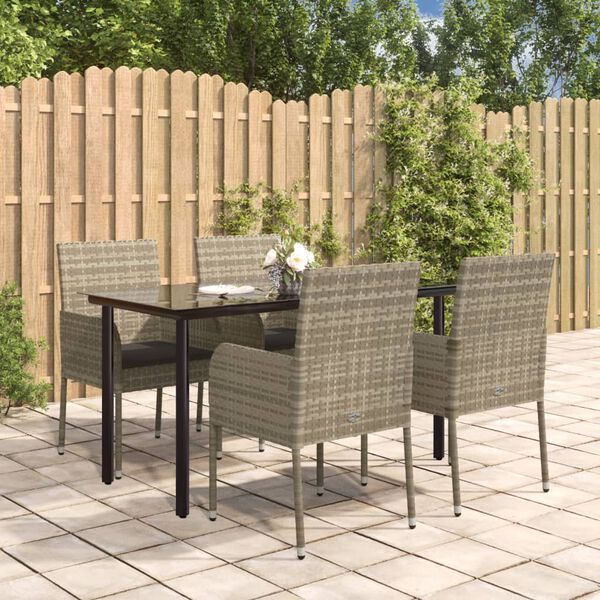 vidaXL 5-tlg. Garten-Essgruppe mit Kissen Schwarz und Grau Poly Rattan