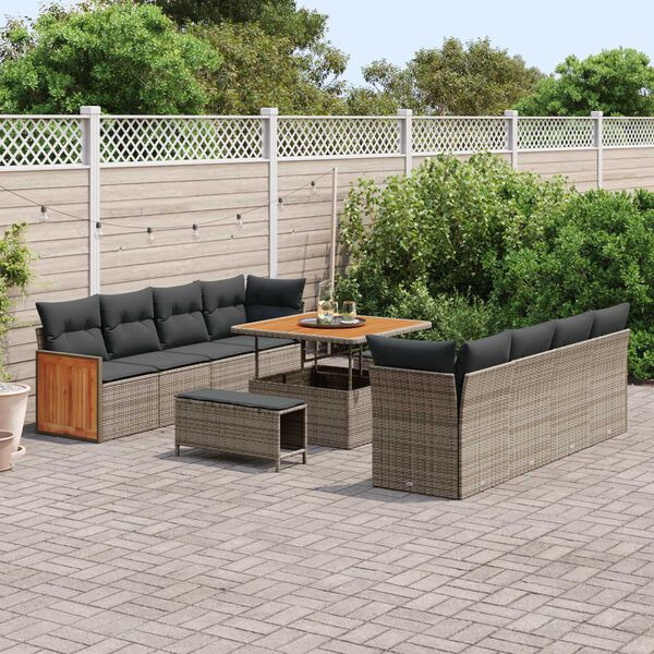 vidaXL Gartensofa-set mit Kissen 11 pcs Grau