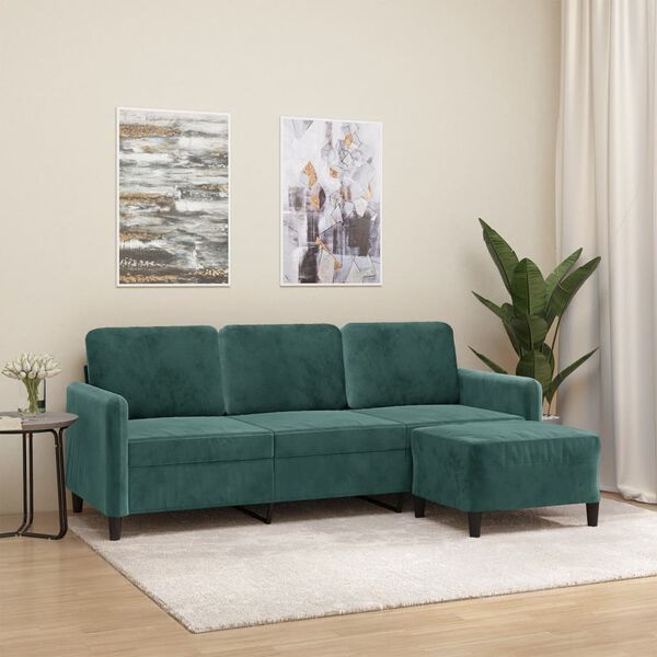 vidaXL 3-Sitzer-Sofa mit Hocker Dunkelgrün 180 cm Samt