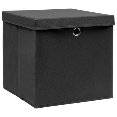 vidaXL Aufbewahrungsboxen mit Deckeln 10 Stk. Schwarz 32x32x32cm Stoff