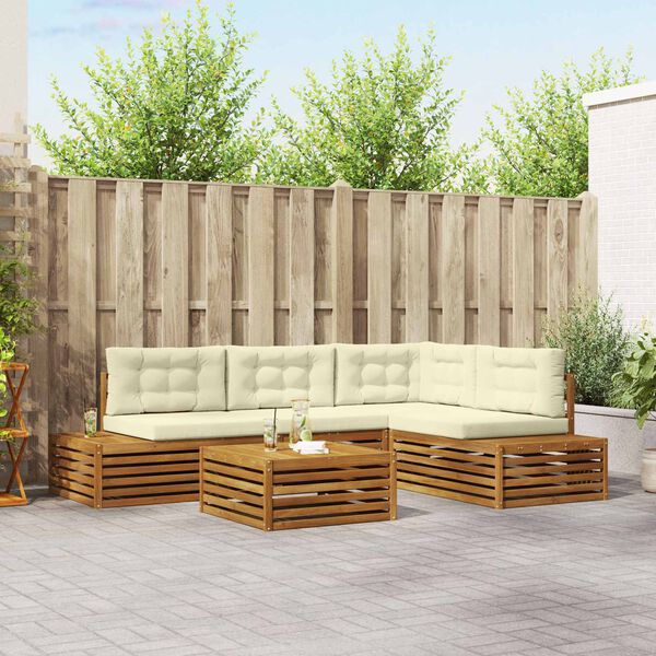 vidaXL Outdoor-Sofagarnitur mit Kissen 5 St&uuml;ck Natur und Creme